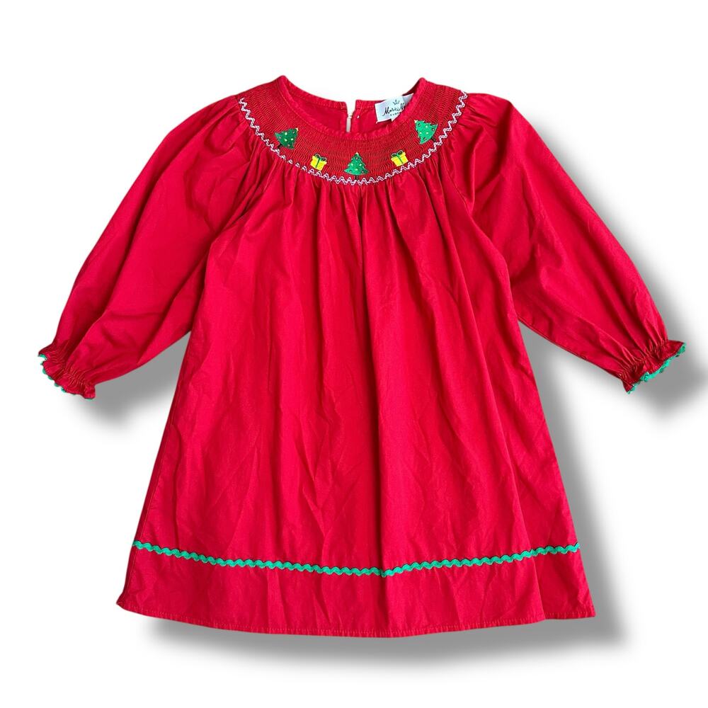 Marie Nicole Girls XL Red Christmas Smocked Dress‎ Holiday Embroidered Cotton